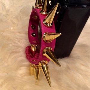 Handmade pink/Gold  leather spike stud bracelet